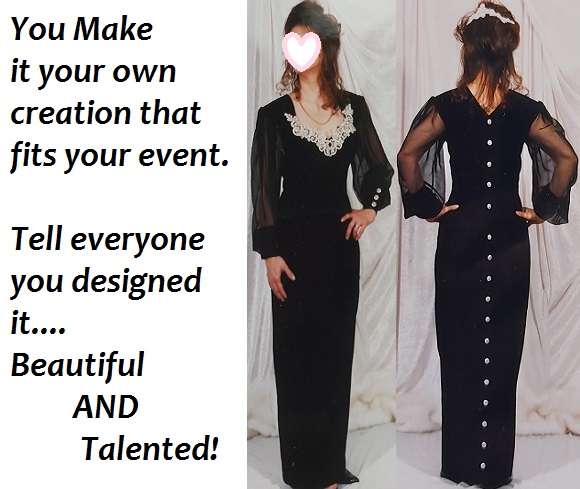 Black Faux Suede Gown Chiffon Rhinestone Buttons