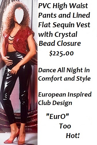 Black PVC Pants Red Flat Sequin Top Club Dance Costume