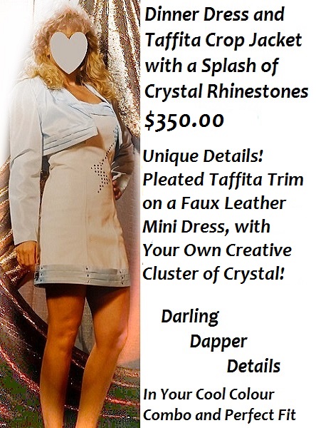 Little White Dress Leather Blue Taffeta Blue Crystal Rhinestones