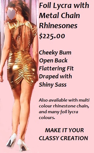 Little Gold Dress Bodycon Foil Lycra Rhinestones Costume