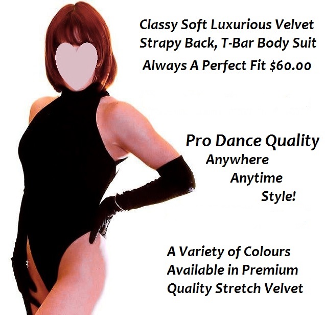 Black Plush Stretch Velvet Dance Body Suit